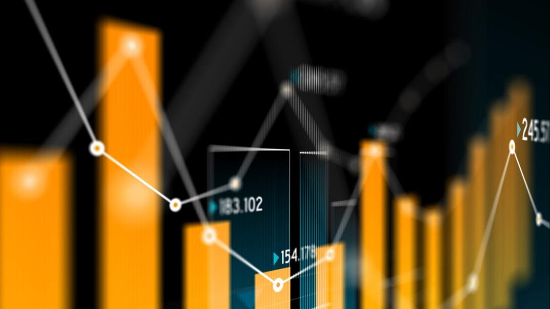 Digital display showing data analytics through a graph